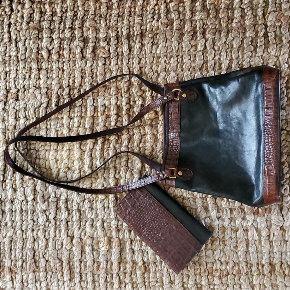 Vintage Brahmin leather and crocodile embossed crossbody and wallet